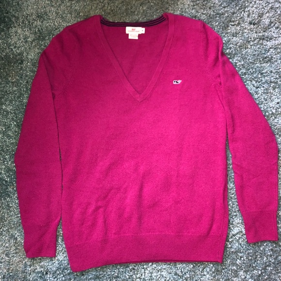 Magenta Vineyard Vines V Neck Sweater - Picture 1 of 3